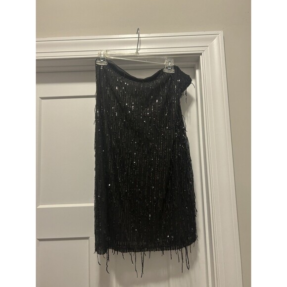 Women's Tube Sequin Fringe Mini Strapless Bodycon Dress Party Clubwear Size XL - Picture 1 of 5